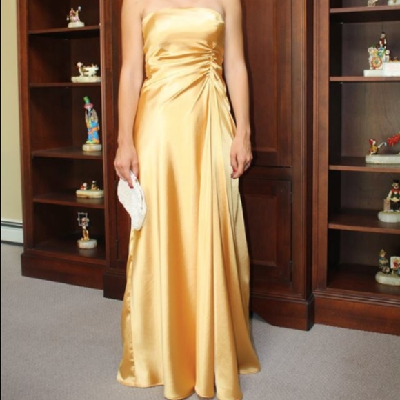 gold silk prom dress